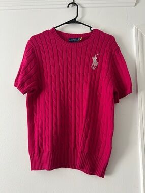 Polo by Ralph Lauren Men’s Bright Hot Pink Cable Knit Crewneck Sweater